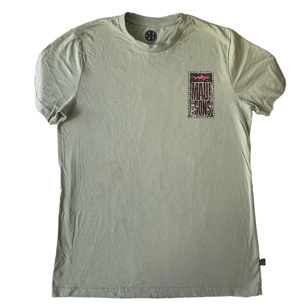 Maui And Sons Men Shirt MEDIUM Green Graphic Print Shark Maui And Sons Logo